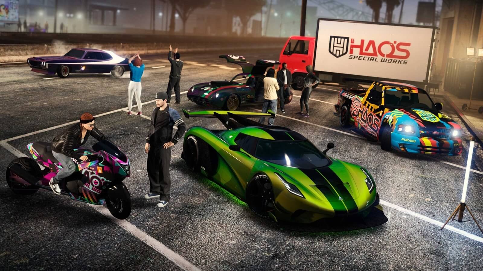 GTA V Updated System Requirements for PC Upgrade GTA V Car Meet: Custom Cars, High-Speed Bikes, and Enthusiastic Racers at a Nighttime Street Event