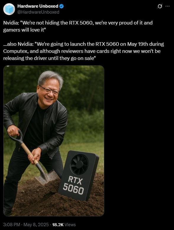 No Early Reviews for the GeForce RTX 5060, NVIDIA to Withhold Drivers Until Launch