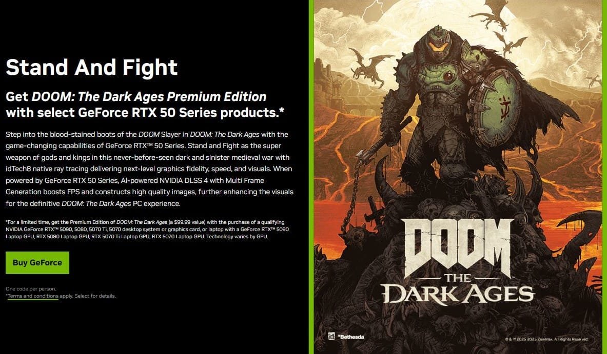 NVIDIA Announces DOOM: The Dark Ages Game Bundle for GeForce RTX 50 Series Buyers