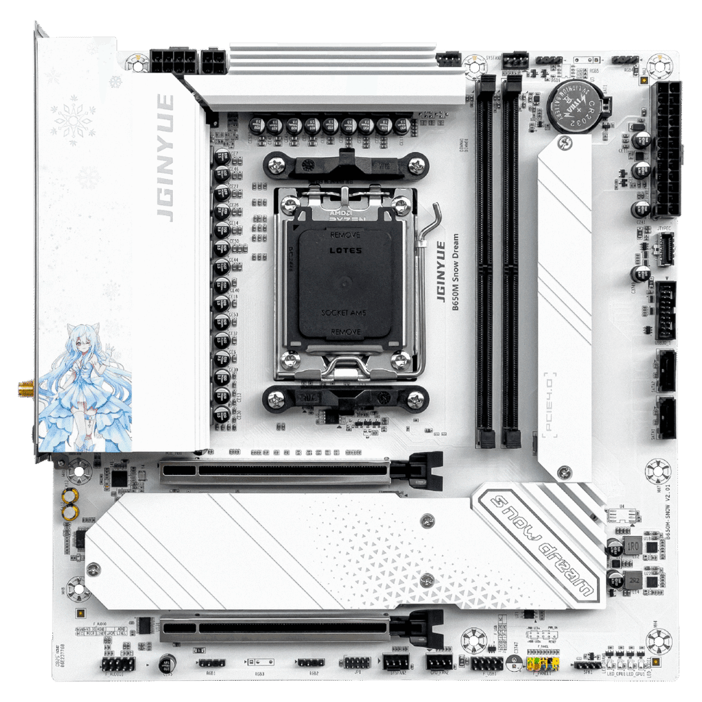 JGINYUE B650M Snow Dream Sleek White AM5 Motherboard with DDR5 Support