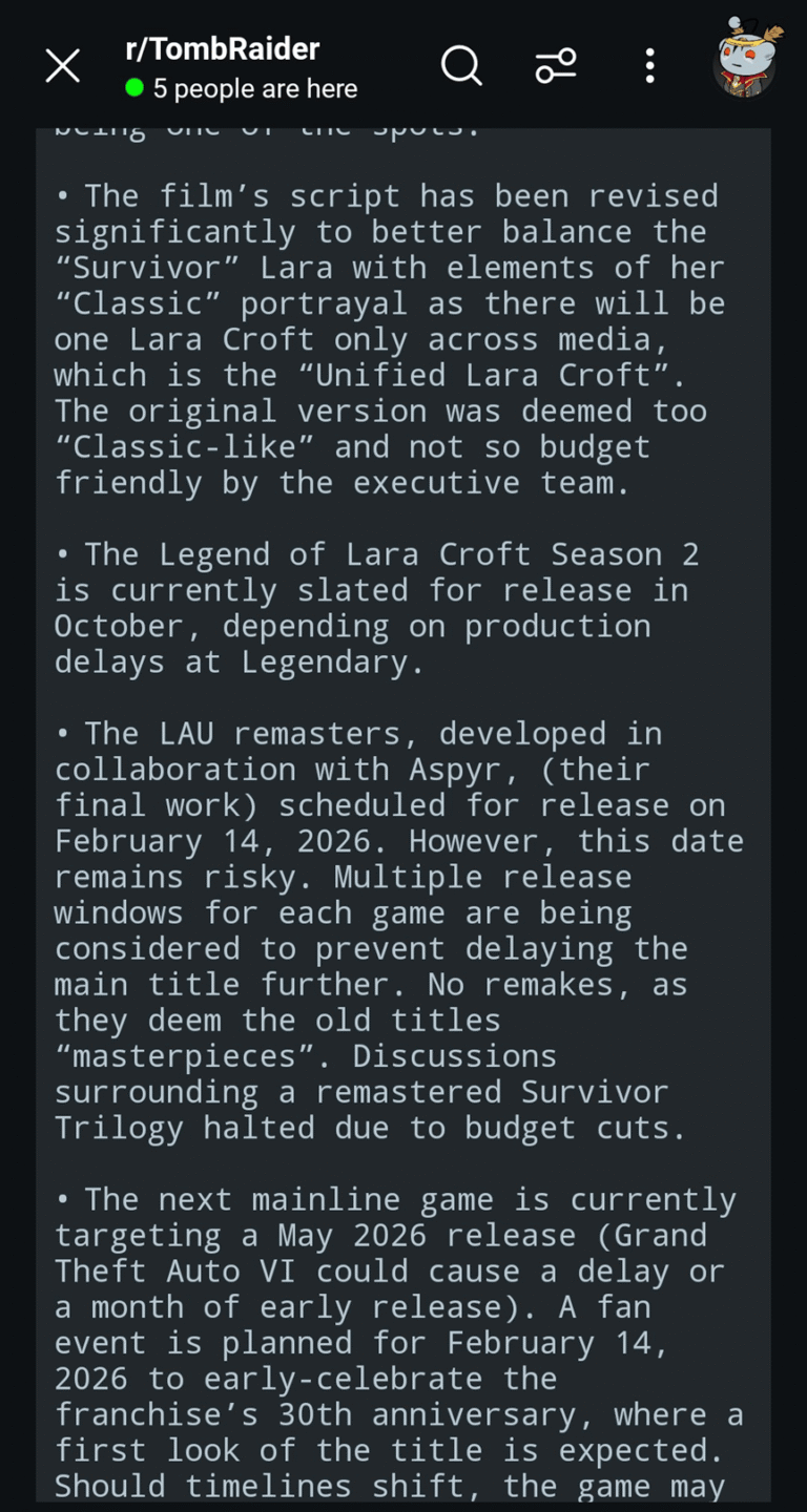 Rumor: New Tomb Raider Game 2026 Release might be Delayed by GTA 6 Rumor claims new Tomb Raider game
