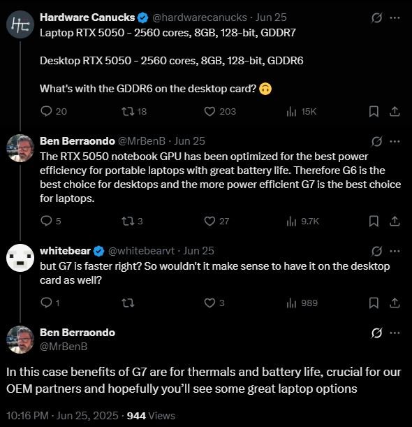 GeForce RTX 5050: Laptop with GDDR7, Desktop with GDDR6. NVIDIA Explains the Difference