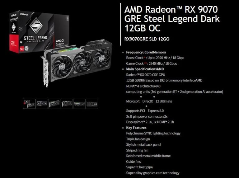After Taiwan, AMD Radeon RX 9070 GRE Set to Launch in Hong Kong AMD Radeon™ RX 9070 GRE Steel Legend Dark 12GB OC