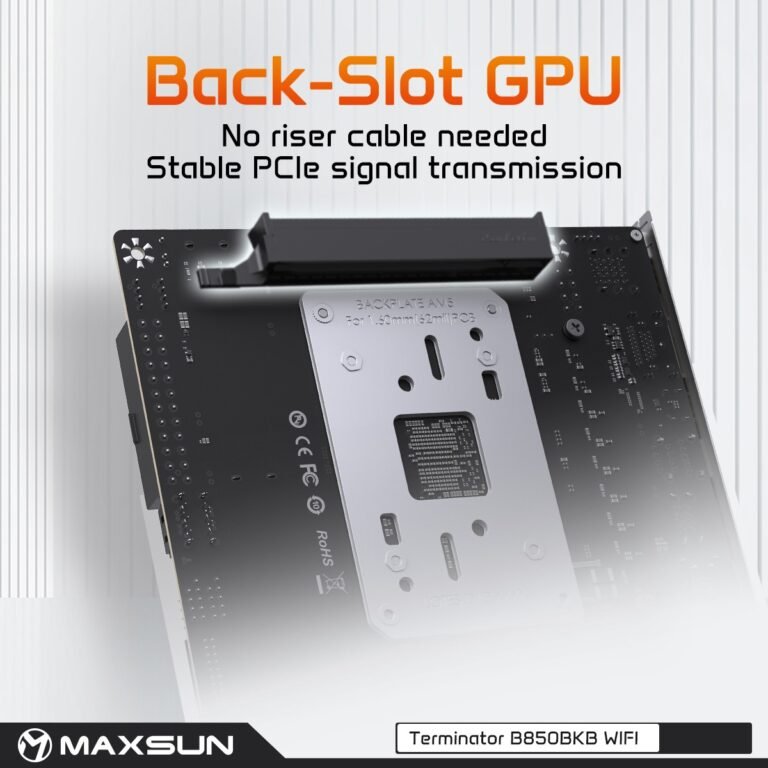MAXSUN Unveils Terminator B850 BKB WiFi Motherboard, Reintroducing Back-Slot GPU Support on the AM5 Platform